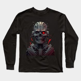 Comic-Style: AI Cyborg Robot Skull and the Apocalypse Long Sleeve T-Shirt